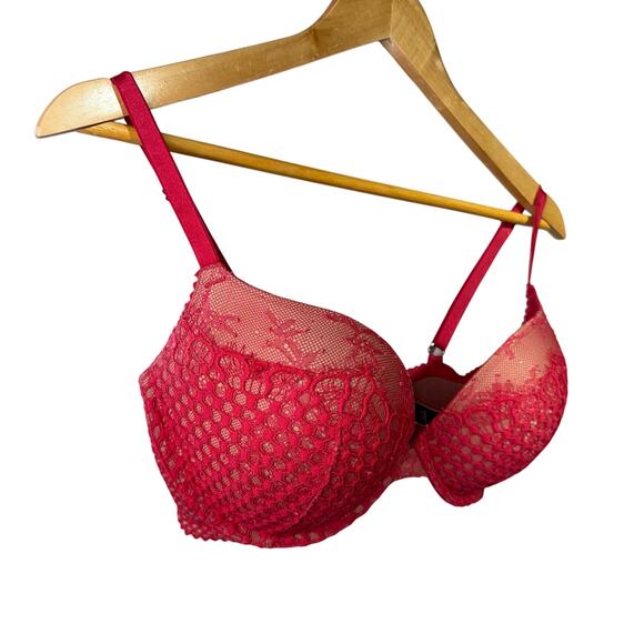 Victoria’s Secret Very Sexy Push-Up Bra 34DD Red Lace Mesh Underwire Adjustable - Picture 4 of 7